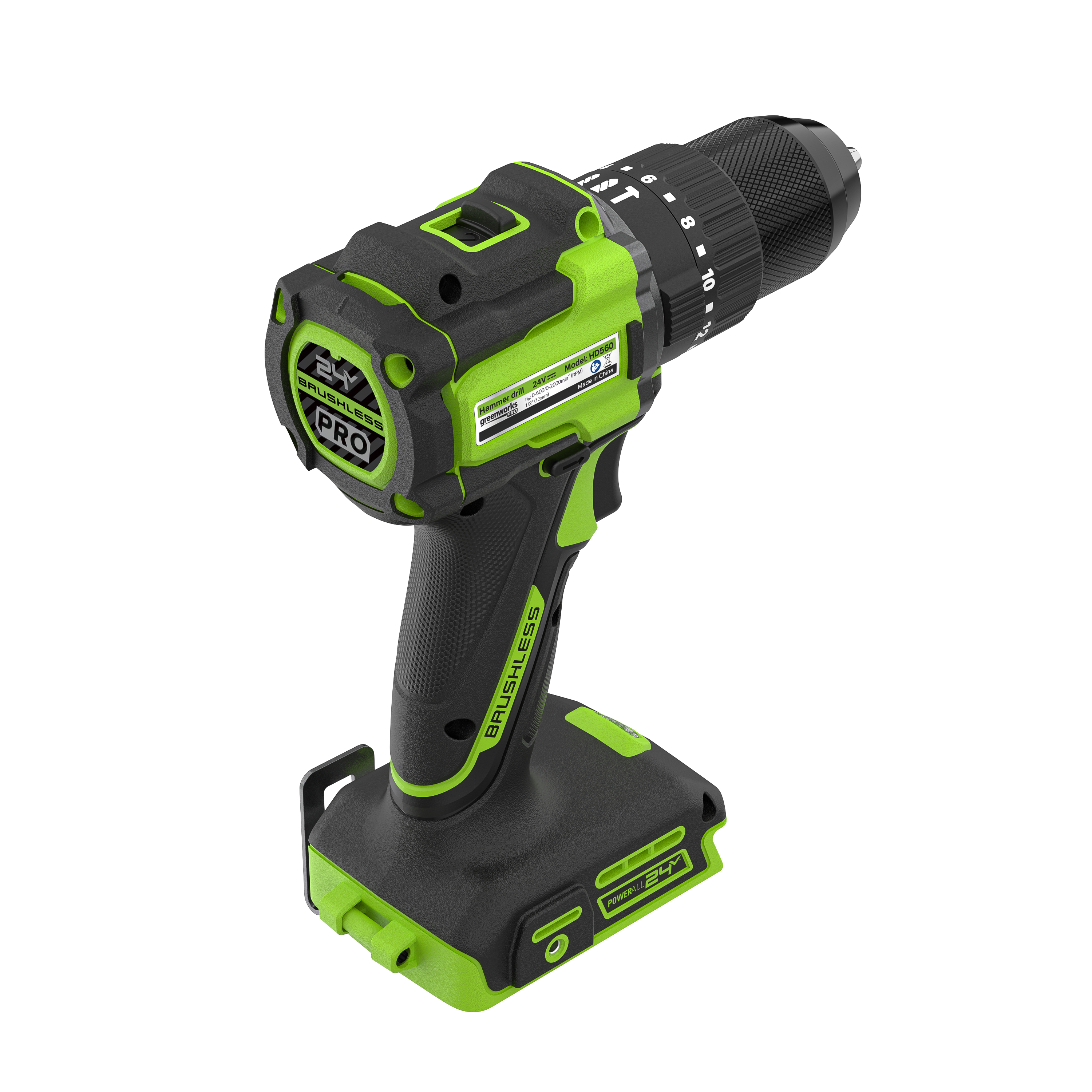 Дрель-шуруповёрт ударная 30/60 Нм аккумуляторная Greenworks 24V HD560, бесщёточная, без АКБ и ЗУ