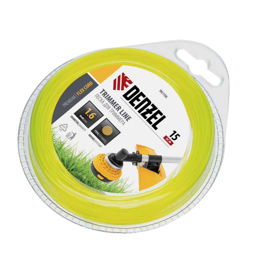 Леска для триммера круг 1,6 мм х 15 м блистер FLEX CORD DENZEL 96106