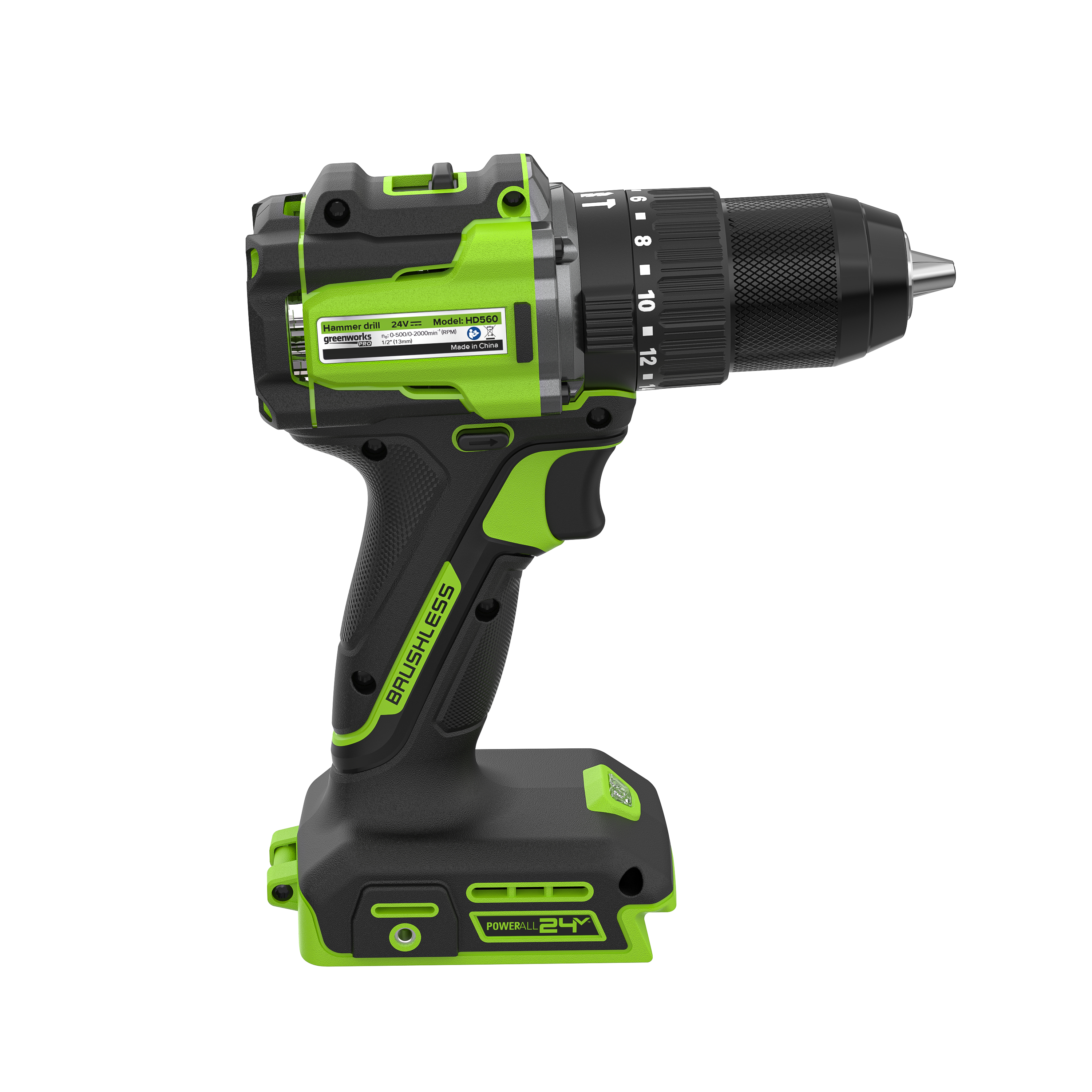 Дрель-шуруповёрт ударная 30/60 Нм аккумуляторная Greenworks 24V HD560, бесщёточная, без АКБ и ЗУ