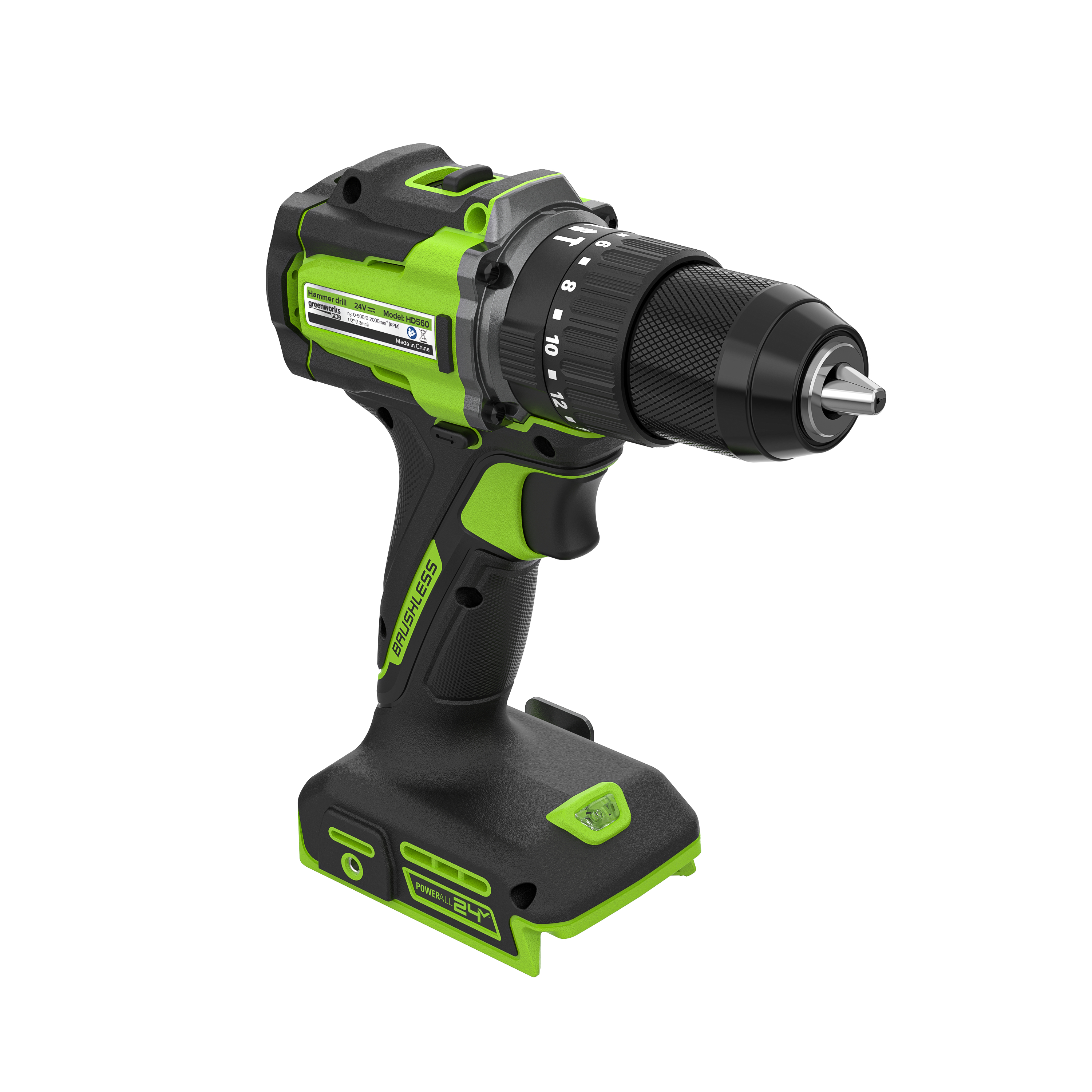 Дрель-шуруповёрт ударная 30/60 Нм аккумуляторная Greenworks 24V HD560, бесщёточная, без АКБ и ЗУ