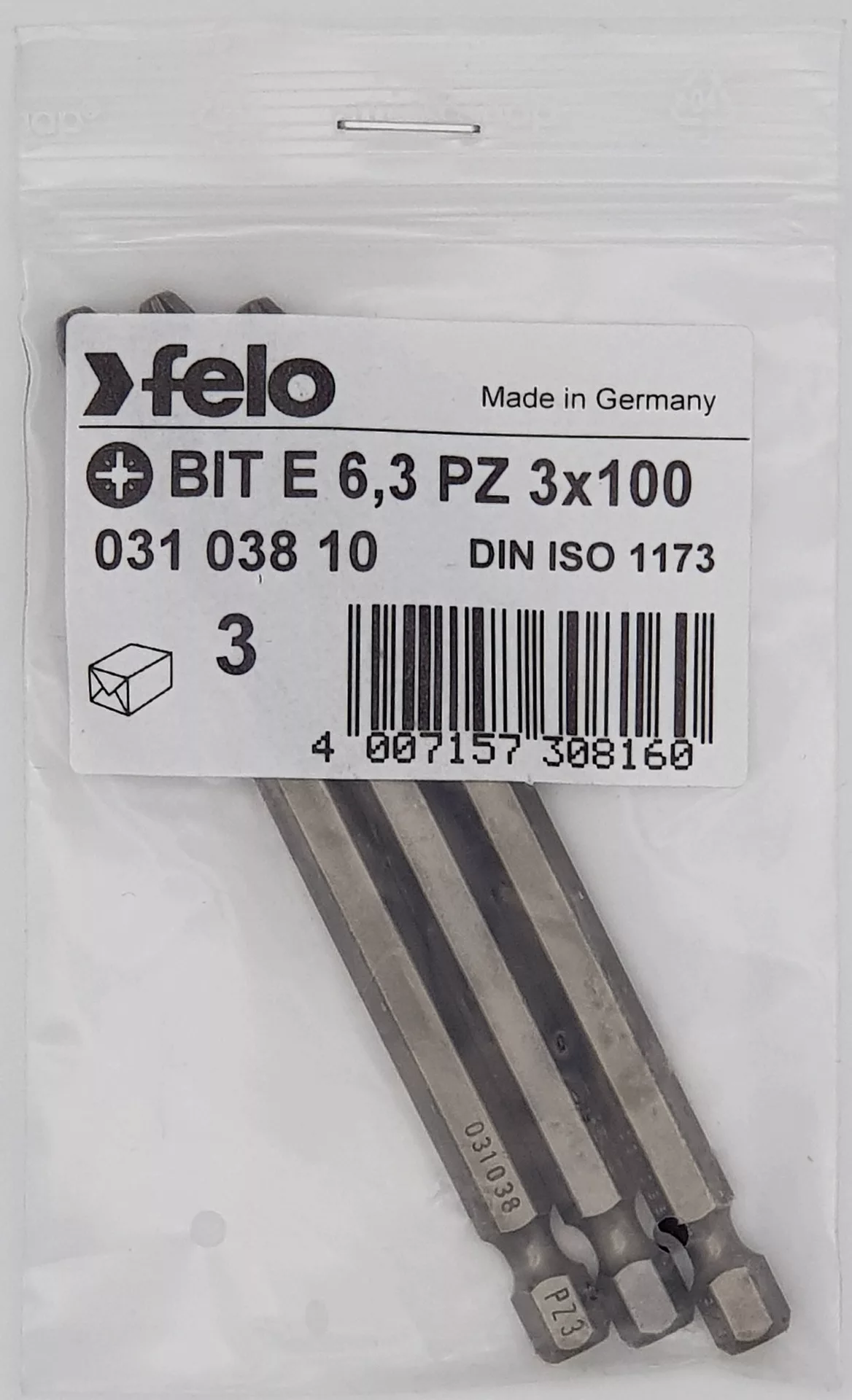 Бит Е 6,3, PZ3х100, серия 031 3 шт. FELO 031 038 10