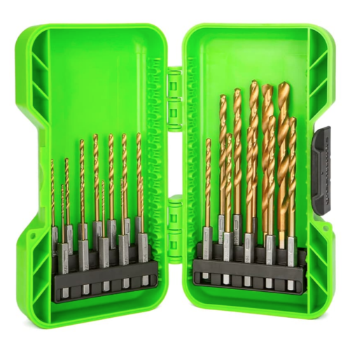 Набор свёрел HSS-TiN 1,5-8,0 мм с шестигранным хвостовиком Greenworks 2943907 (22 шт.), в кейсе