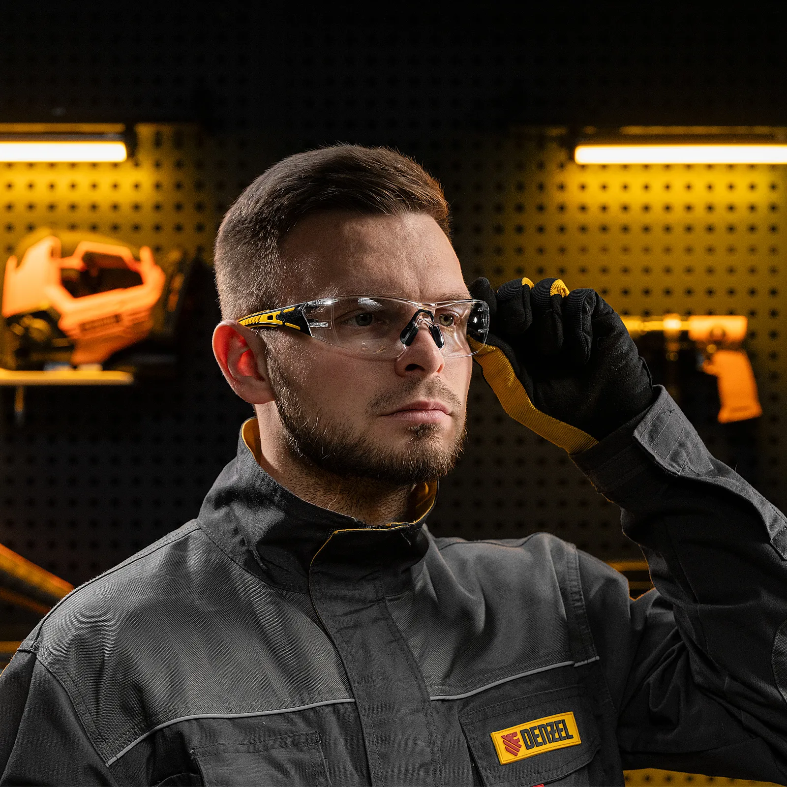 Очки защитные открытые, поликарбонатные, прозрачная линза, двухкомпонентные дужки