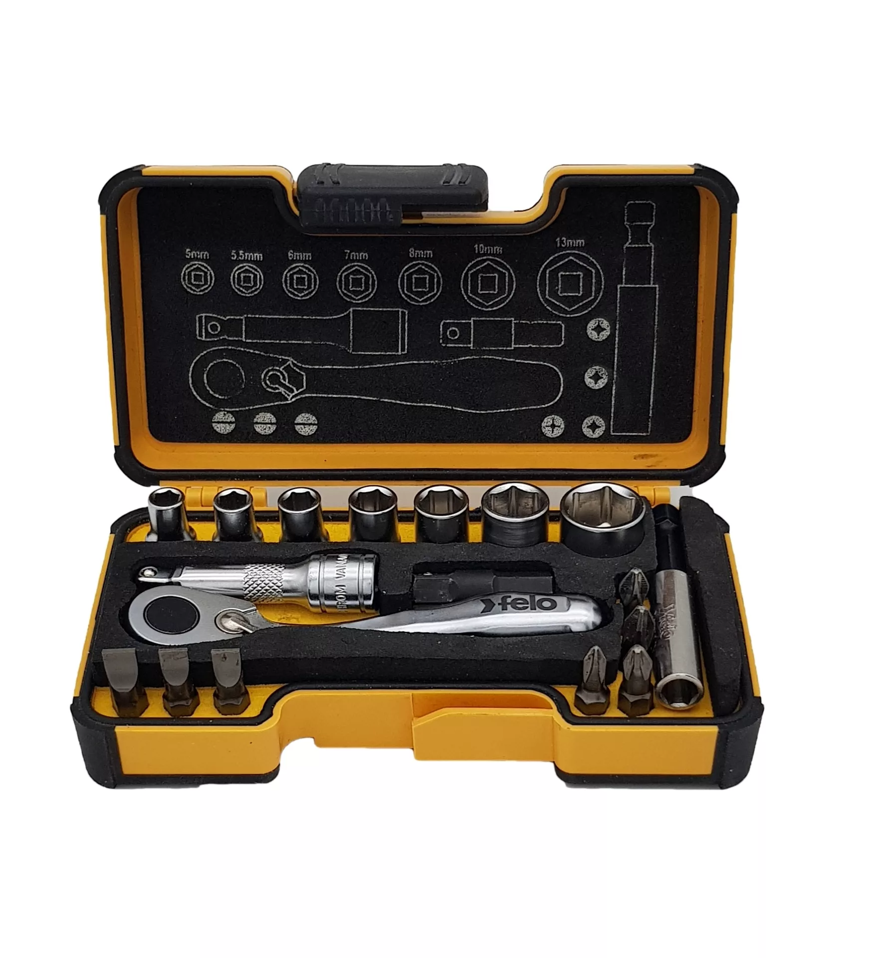 Felo Набор бит SL/PH/SQ и метрических головок с мини трещоткой в кейсе, 18 шт 05771856