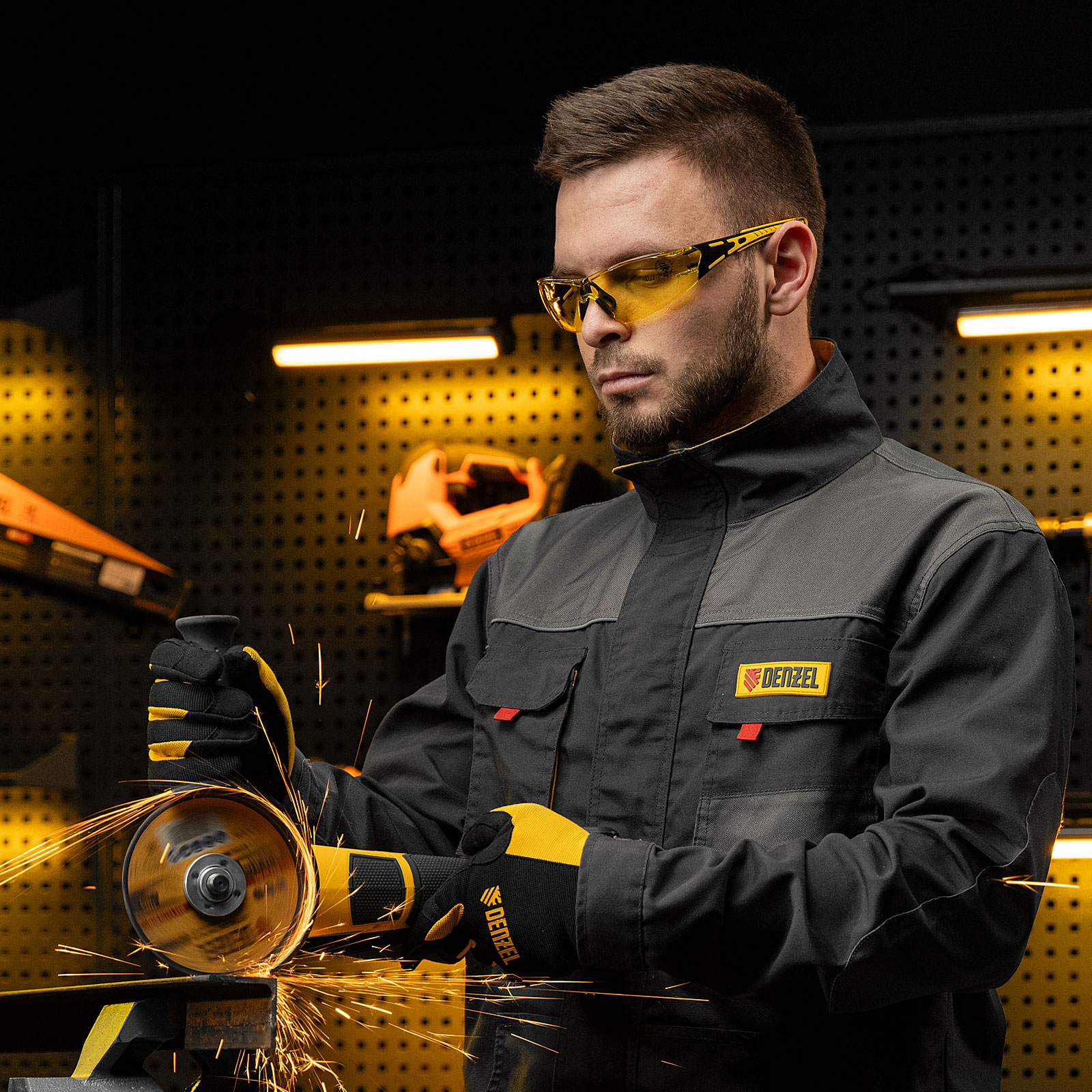 Очки защитные открытые, поликарбонатные, жёлтая линза, двухкомпонентные дужки